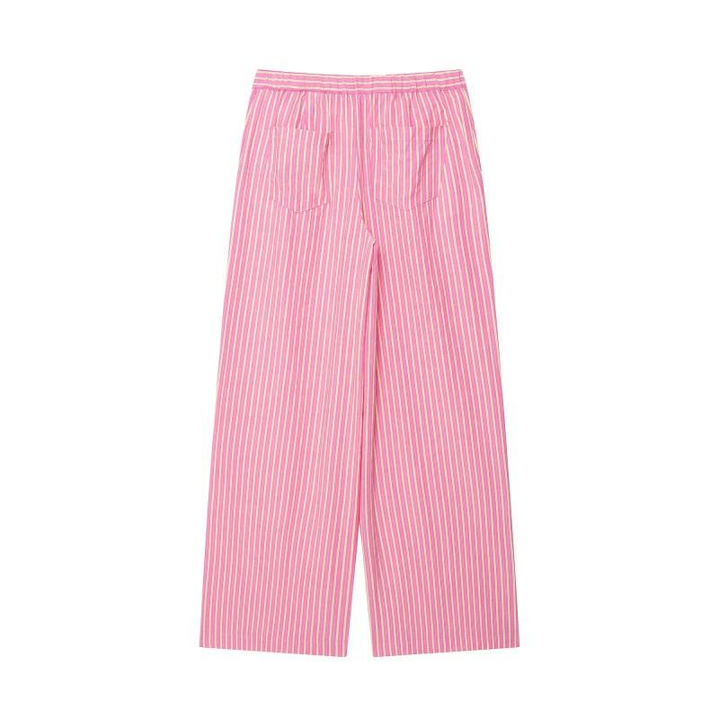 Womens Striped Sleeveless Wrap Top Wide-Leg Cropped Pants Set Casual Outfit