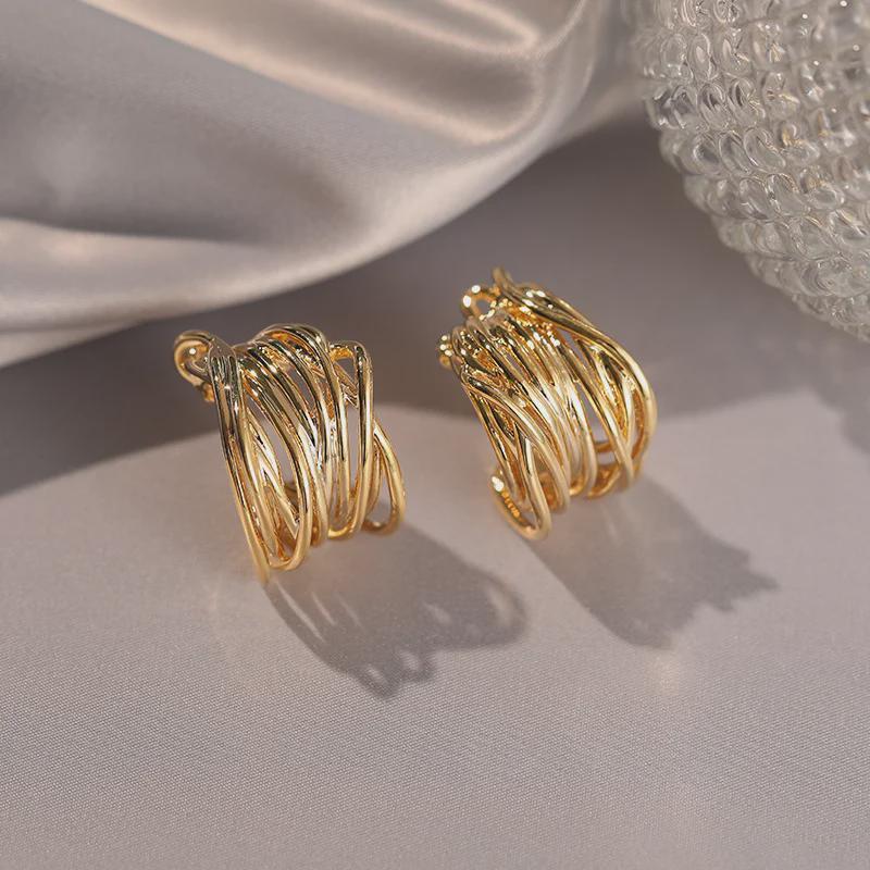 Металлические серьги неправильной формы С: Легкие роскошные, европейский стиль, высококачественные серьги для женщин