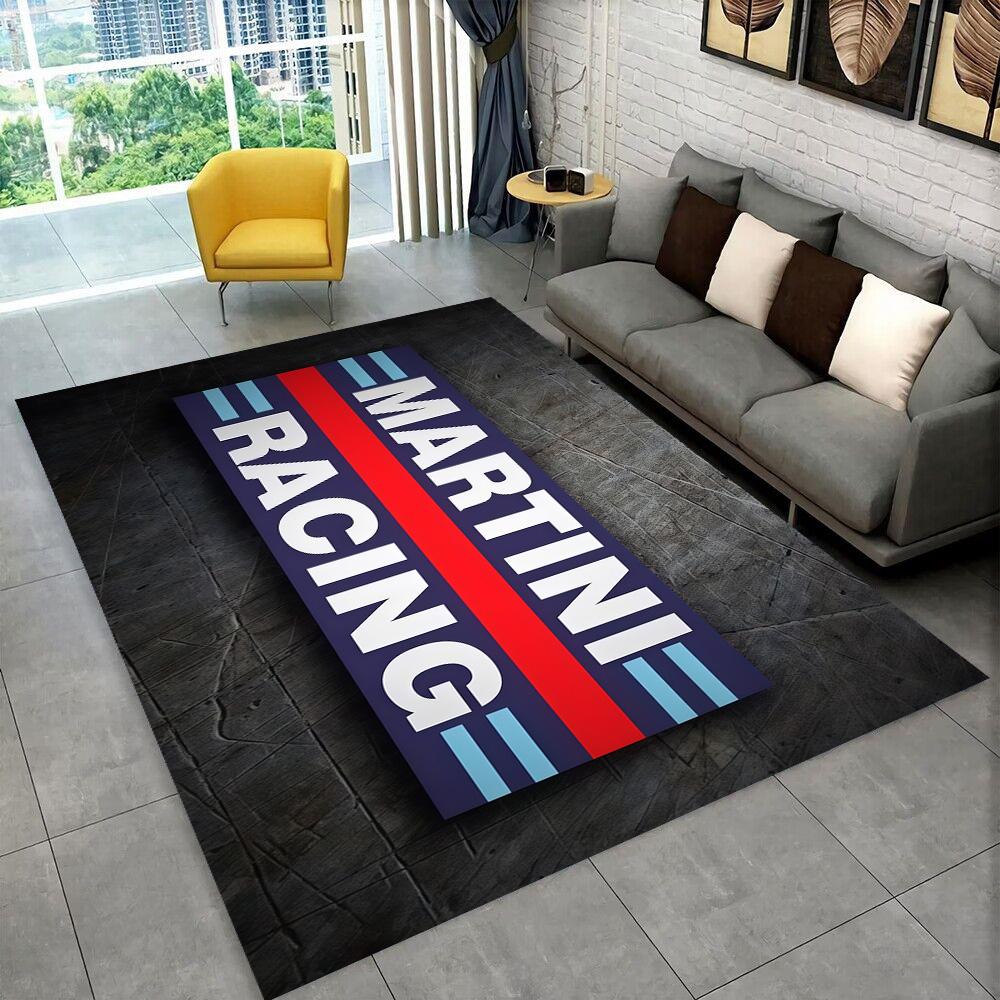 Martini Classic Logo Area Rug Light Grey Red Circle Print Non Slip Rectangular Floor Mat Retro Bar Living Room Decor