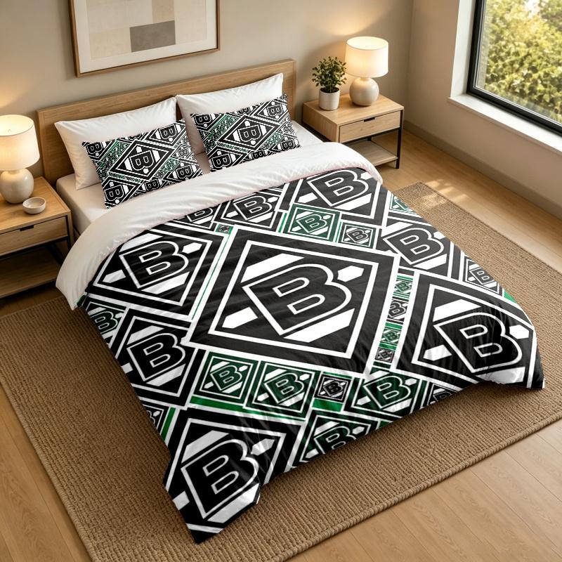 3-Piece Bed Sheet Set with Borussia Mönchengladbach Design, 1 Flat Sheet and 2 Pillowcases for Bedroom