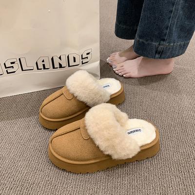 2025 осень и зима новая повседневная сумка голова тапочки на толстой подошве плюшевые теплые пушистые тапочки мех интегрированные хлопковые туфли женские