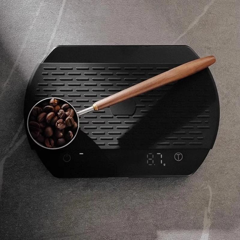 Measuring Spoon Walnut Wood Long Handle Coffee Spoons Household Wooden Handle Stainless Steel Coffee Scoop Tablespoon Cafe Tools