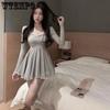 Long Sleeve Lace Solid Mini Dresses Women Lolita Kawaii Dress Party Club Casual Spring Slim Elegant Korean Dress