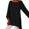 Plus Size Women Solid Color Linen O-Neck Long Sleeve Irregular Tunic Top T-Shirt