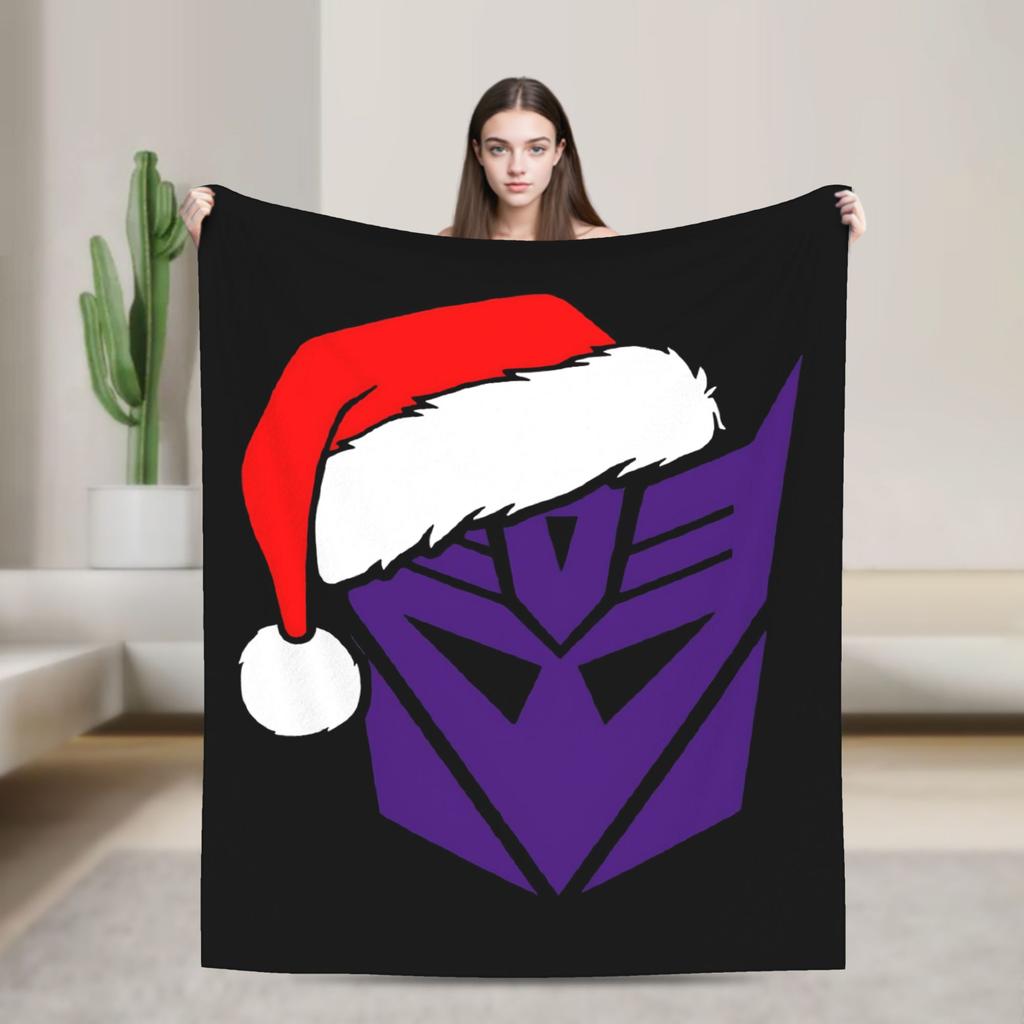 T-Transformers Christmas Autobots Santa Hat Warm Soft Plush Flannel Throw Blanket For Kids Couch Chair Sofa Bed Bedspread Cover
