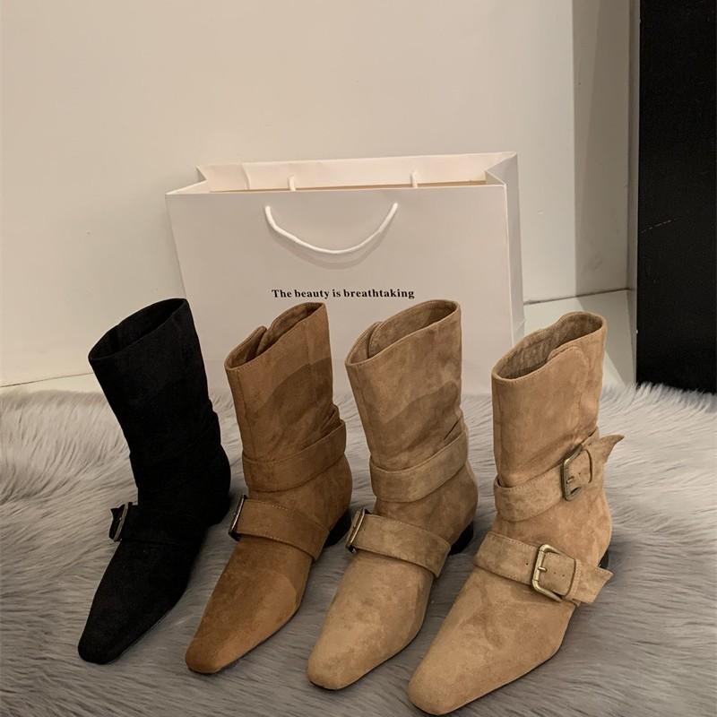 [Fanfuna] 2025 осень новые французские ретро ковбойские сапоги ранняя осень зарубежный стиль жареная улица широкое голенище маленькие короткие сапоги женские