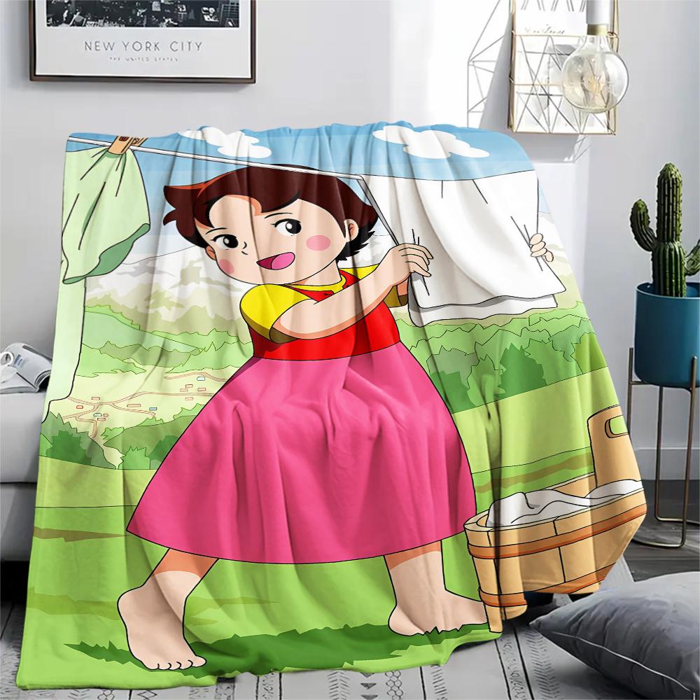 1PC Heidi Alps Cartoon Print Flannel Blanket, High quality All Seasons, Home Decor, Warmth and Comfort, Perfect for Christmas Gifts