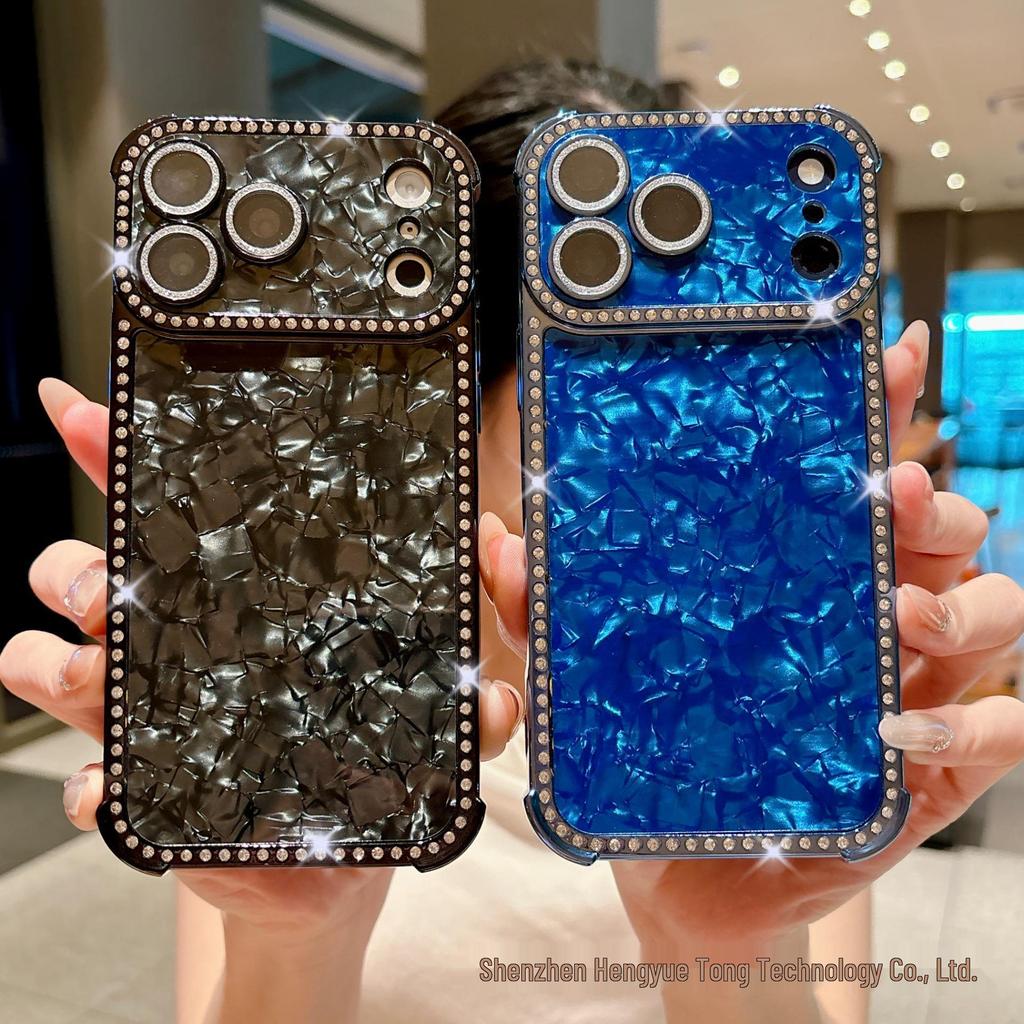 Квадратный чехол для телефона с текстурой ракушки и стразами для iPhone 16/17 Pro Max