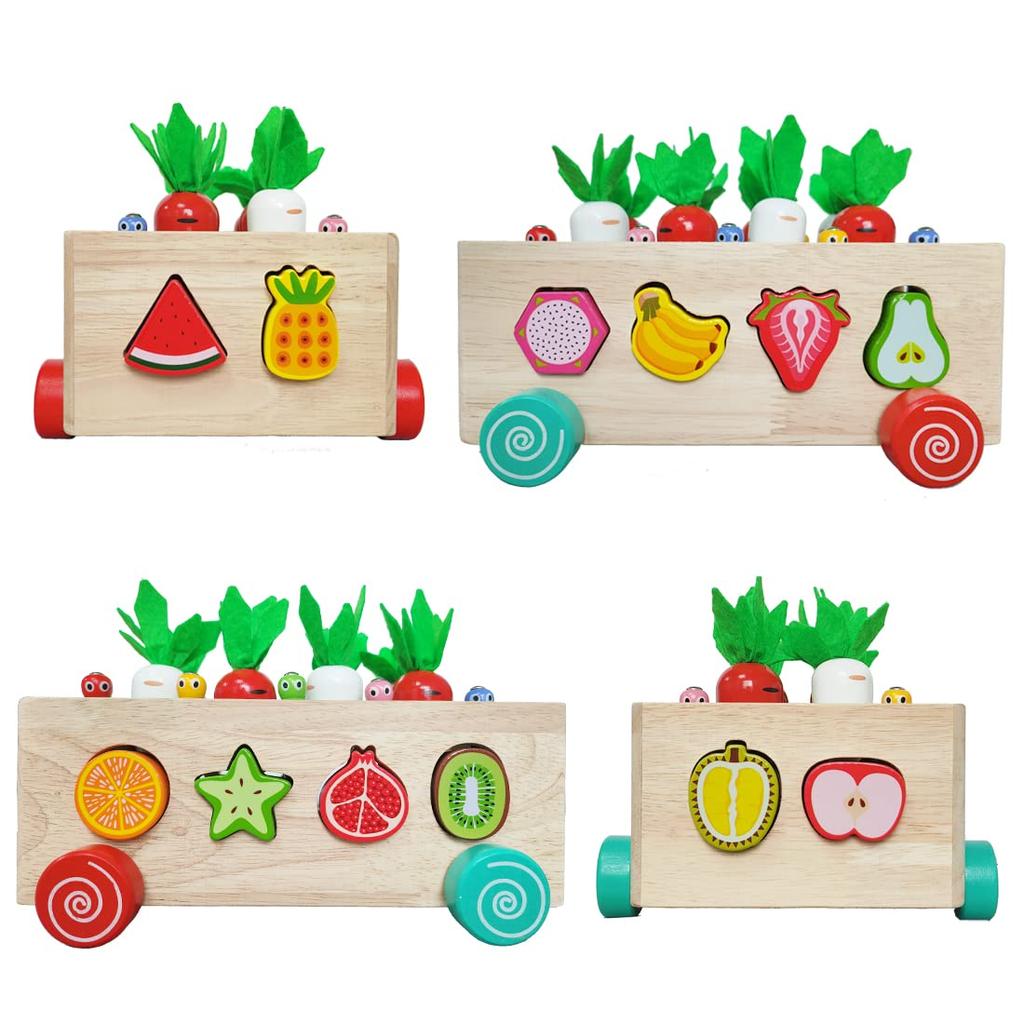 MUJOY Монтессори деревянная развивающая игрушка для игры в редьку, удаления насекомых, распознавания фруктов, раннего развития, сопоставления фигур