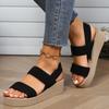 Women's Minimalist Wedge Sandals Open Toe Thick Soled Platform Casual Sandals Ankle Strap Slingback Sandals Solid Color