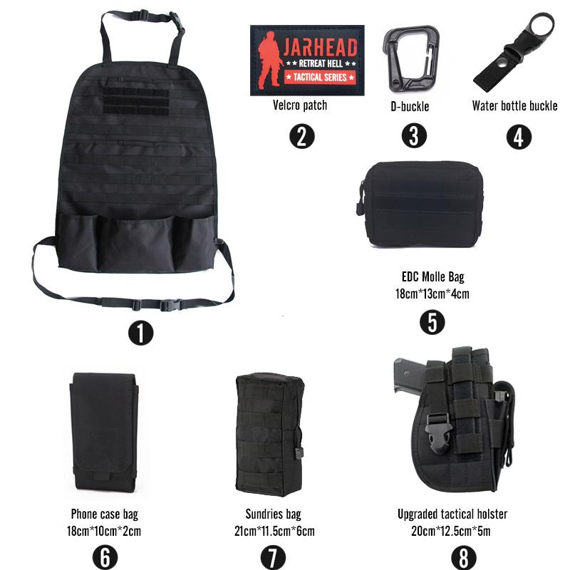 MOLLE Car Seat Back Organizer Tactical Vehicle Seat Panel Storage Bag with Multi EDC Pouch Phone Bag for Hunting Camping Travel