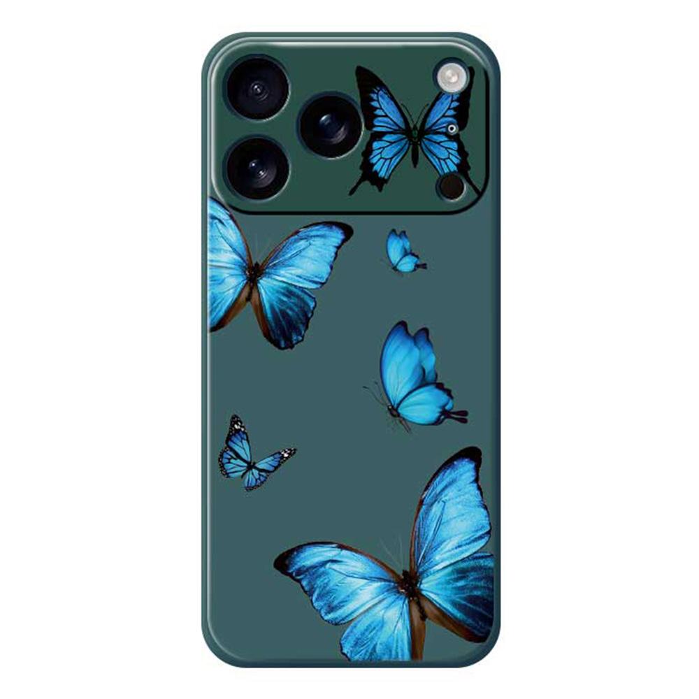 For iPhone 17 Pro Max Case Blue Butterflies Pattern Printing Straight Edge TPU Phone Back Cover