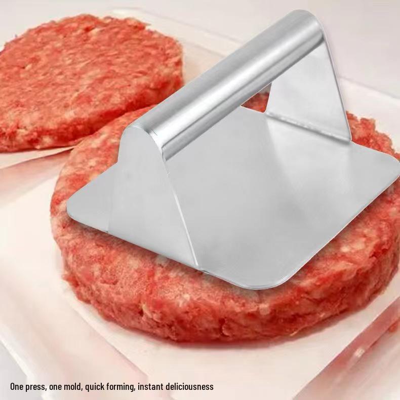Stainless Steel Square Patty & Steak Press - Manual Teppanyaki & Hamburger Tool