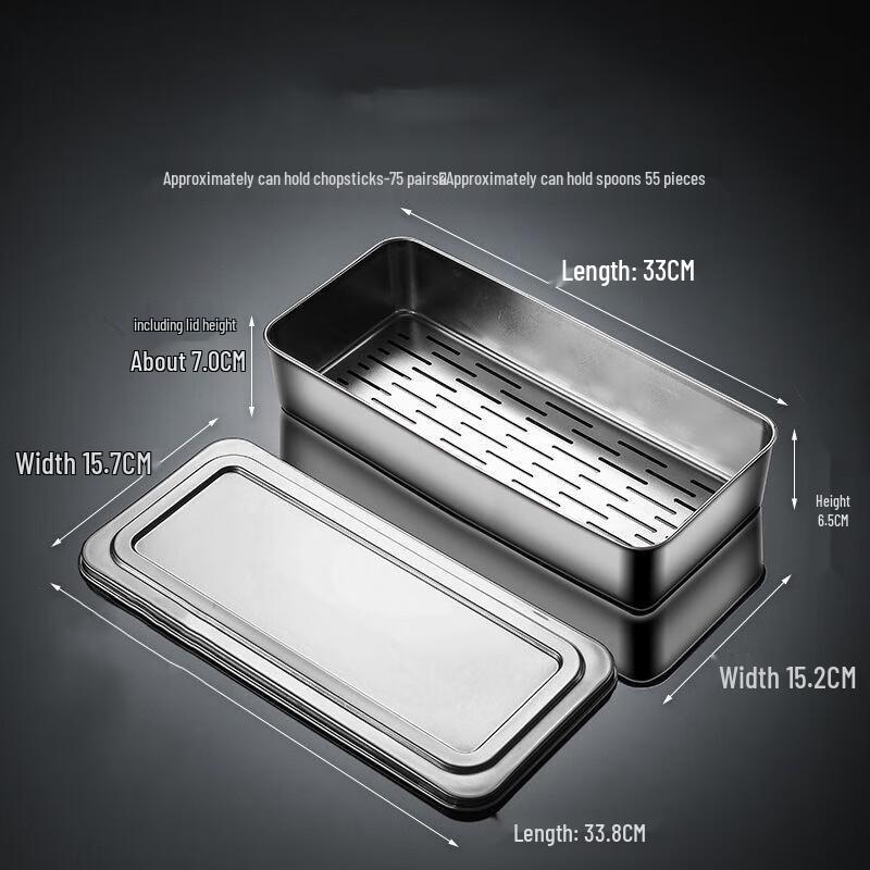 Large Stainless Steel Draining Chopstick & Spoon Holder with Lid
