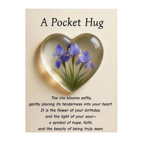 Birth Flower Pocket Hug with Healing Encouragement Poems Birth Flower Clear Heart Keepsake Portable Sentimental