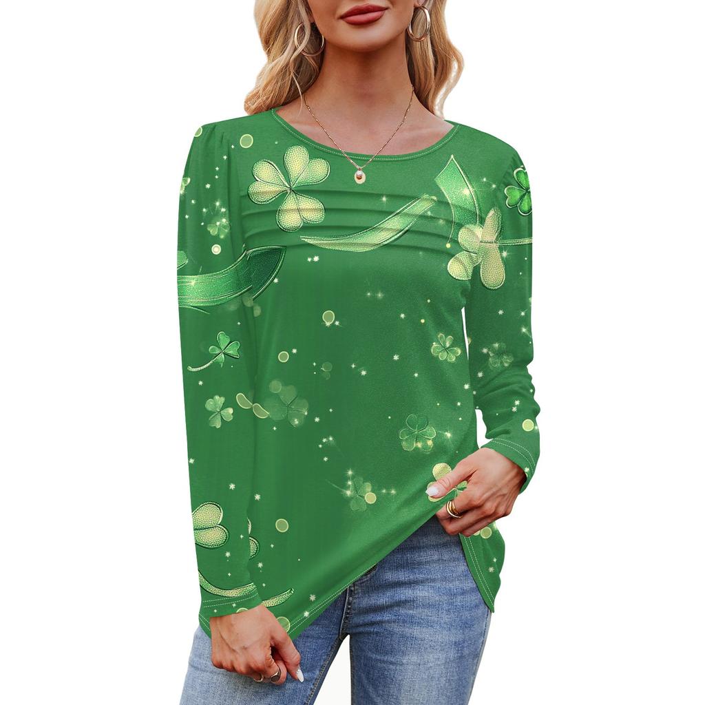 Женский свободный повседневный топ с круглым вырезом и длинными рукавами, модный топ