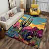 Vibrant Desert Landscape Carpet with Colorful Cacti and Sunset Scene Suitable for use as an anti-slip for living room bedroom sofas