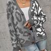 Womens Oversized V-Neck Knit Cardigan With Leopard Print Patchwork Loose Fit Long Sleeve Button Front Sweater