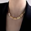Stainless Steel Gold Color Geometric Chain Necklace Bracelet for Women Girl Jewelry Set