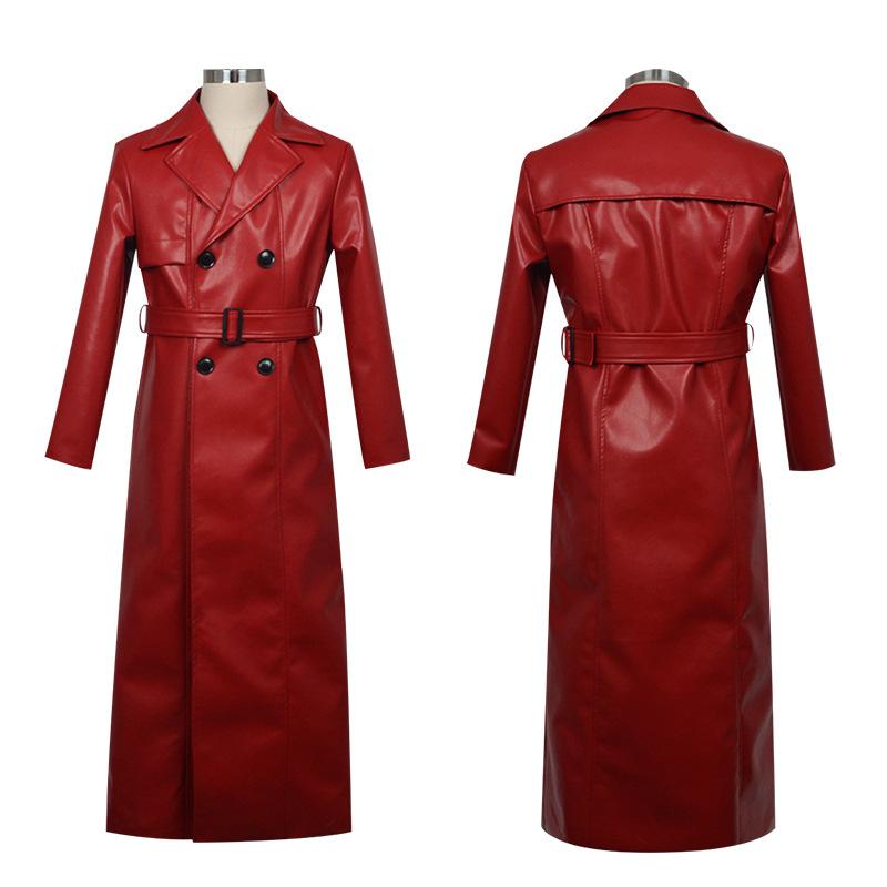Text In Text Red Umbrella Cosplay Long Red Trench Coat Horror Game Costume