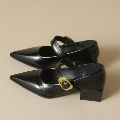 Модная темпераментная женская обувь Классика Черные туфли Мэри Джейн Французские одинарные туфли для женщин Остроносые Маленькие кожаные туфли Платье туфли