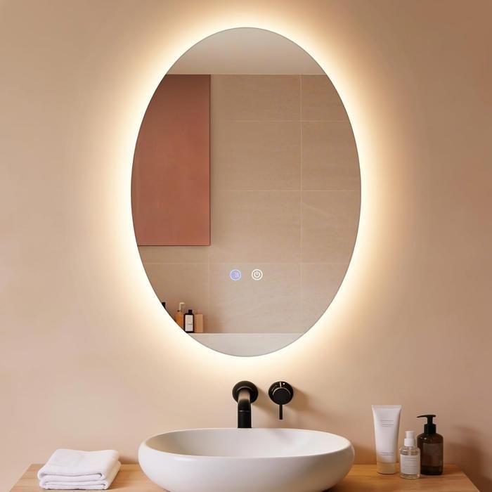 Miroir de salle de bain - NETTLIFE - 50x70 cm - IP44 - Interrupteur tactile - Anti‑buée, 3000–6500K dimmable