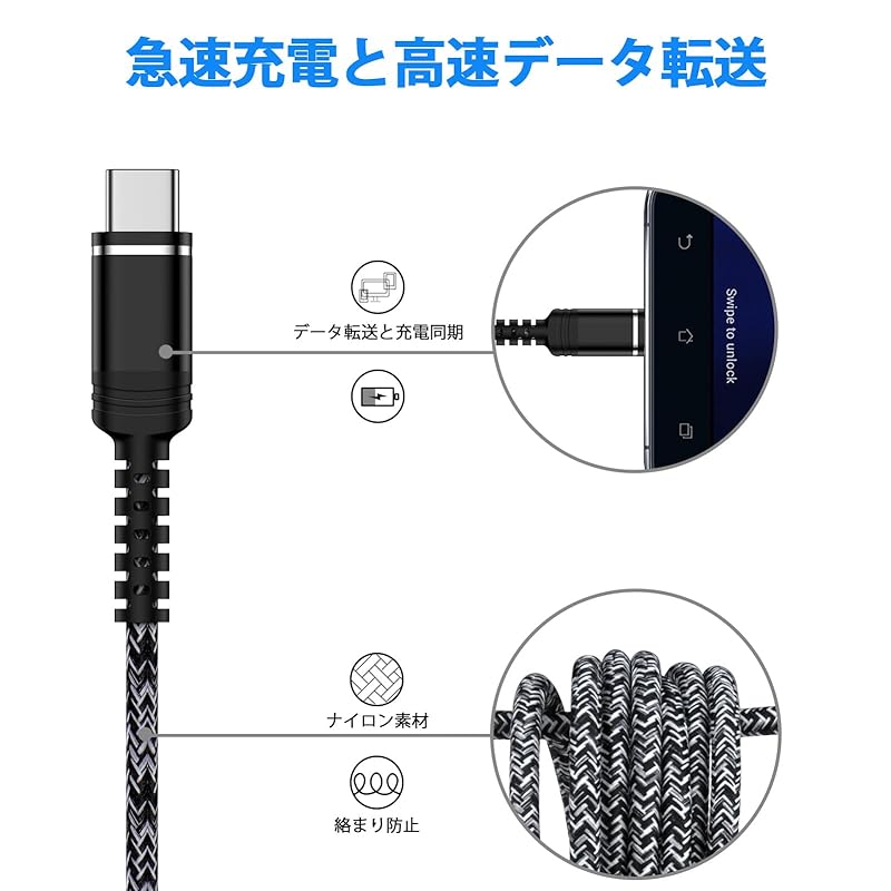 Кабель USB Type C для быстрой зарядки [1,83 м*2 шт./совместим с QC3.0] кабель для зарядки iPhone 16, кабель для зарядки iPhone 16 серии, Galaxy