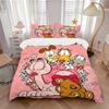 3pcs Garfield and Friends Quilt Set Cartoon Themed Bed Quilt Set Lovely Character Bedroom Decor Bed Quilt Set Four Seasons (1 Cover + 2Pillowcase