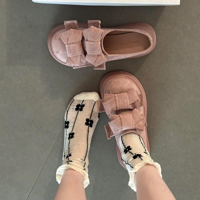 Модные Элегантные Тапочки-половинки с Дизайном Бантика, Повседневные, на Толстой Подошве, для Женщин, Новинка Осени 2025, Универсальные, Удобные, Модные, Однотонные, на Массивной Платформе