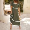 Women's Solid Color Square Neck Short Puff Sleeve Dress Casual Tie Back Smocked A Line Flowy Bubble Sleeve Dresses