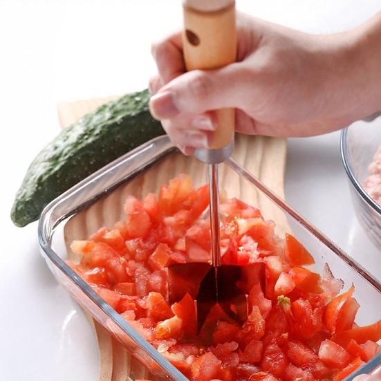 Stainless Steel Meat Masher with 6 Sharp Blades Wooden Handle Ground Beef Chopper Tool for Burger Potato Vegetable Mashing Kitchen Meat Smasher