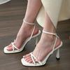 Летние новые женские босоножки из искусственной кожи, однотонные, элегантные, с узким ремешком, для вечеринки, Zapatos 2024, модные, для сцены, для подиума, на шпильках