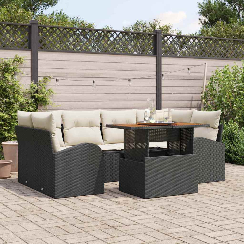 Garden Sofa Set with Cushions 7 pcs Black and Cream