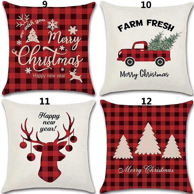Christmas 4 Piece Throw Pillow Set Red Throw Pillow Sofa Cushion Linen Printed Cushion Bedside Cushion