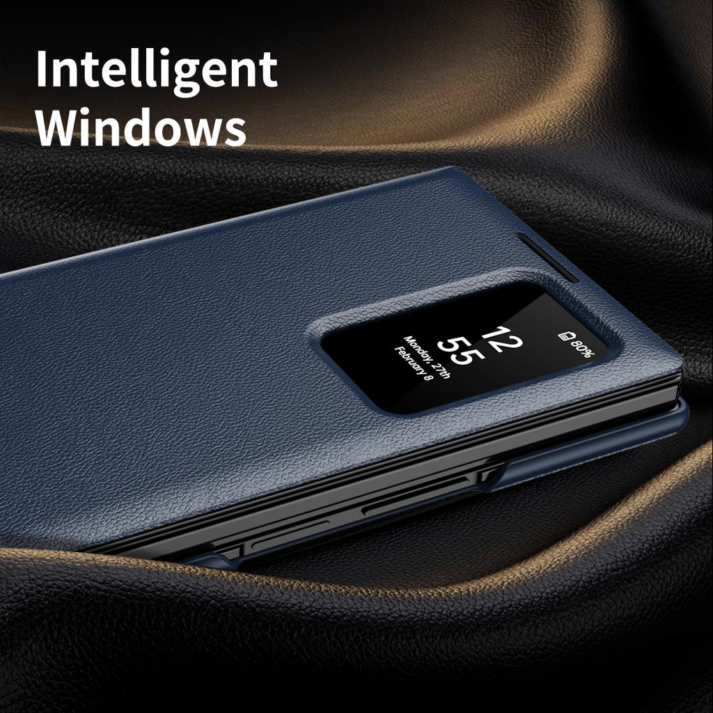 For Samsung Galaxy Z TriFold 5G Case with Card Holder Smart View Window Leather Phone Cover