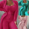 Women'S Fleece 3 Pcs Teddy Loungewear Spaghetti Strap Crop Tank Wide Long Pants Fuzzy Kimono Cozy Pajamas Set Ladies Pants Suit