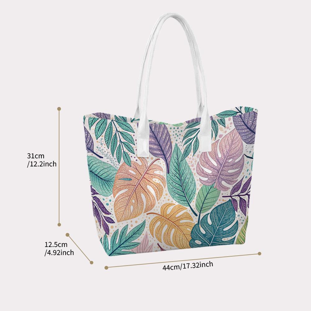 Boho Tropical Leaf Printed Daily Tote Bag Lightweight Casual Carryall for Shopping Travel
