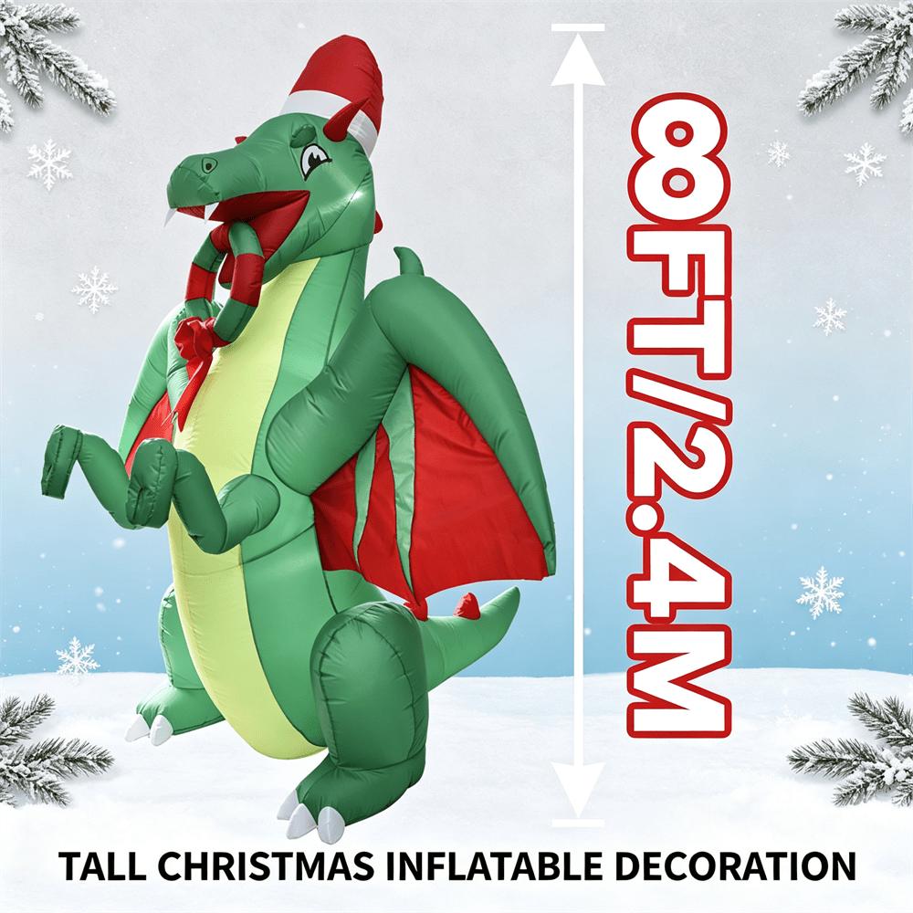 Christmas Inflatable Dinosaur with Santa Hat, LED Lighted Blow Up Dragon, Outdoor Yard Lawn Xmas Holiday Party Decor