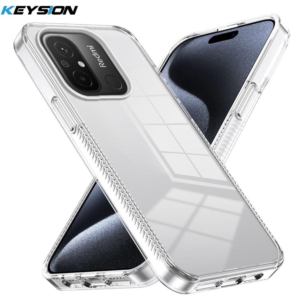 KEYSION Прозрачный чехол для Redmi 12 4G 5G Мягкий ТПУ+ПК Нескользящий HD Прозрачный Противоударный Чехол для телефона для Xiaomi Redmi 12C