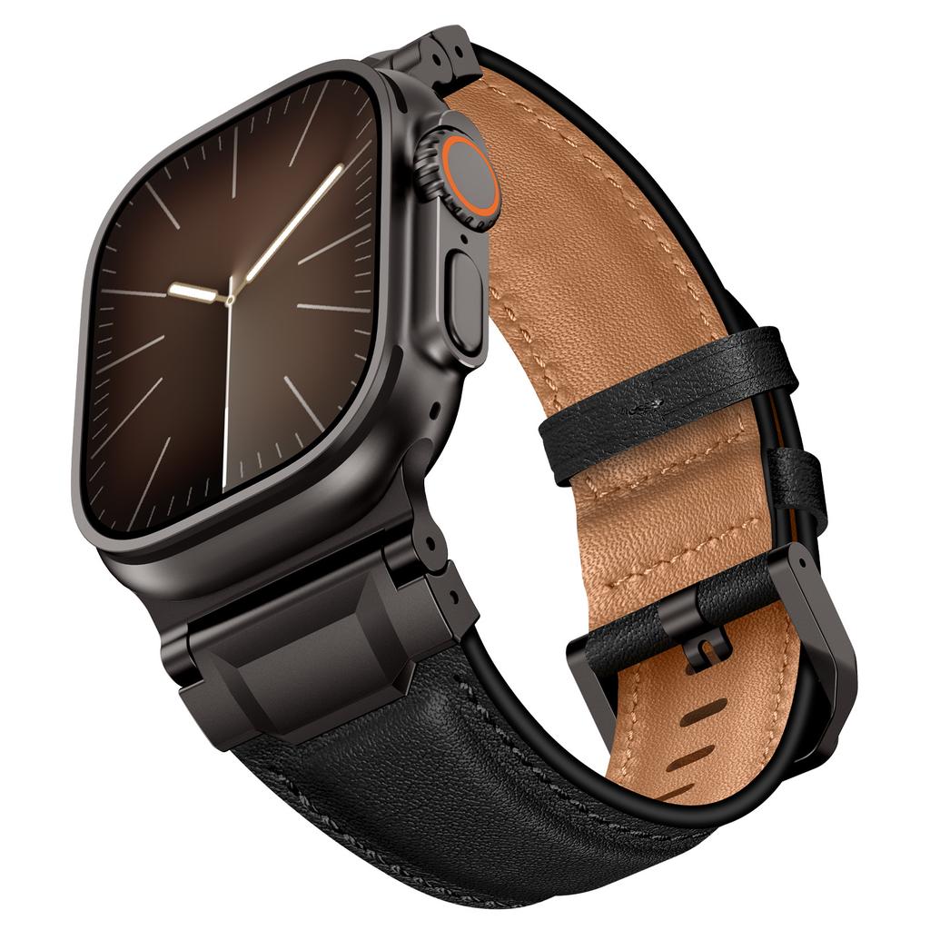Элегантный кожаный ремешок для Apple Watch Ultra 3 2 49 мм Серии 11 10 46 мм Мужские деловые ремешки для Iwatch 9 8 7 6 5 4 Se 3 44 мм 45 мм