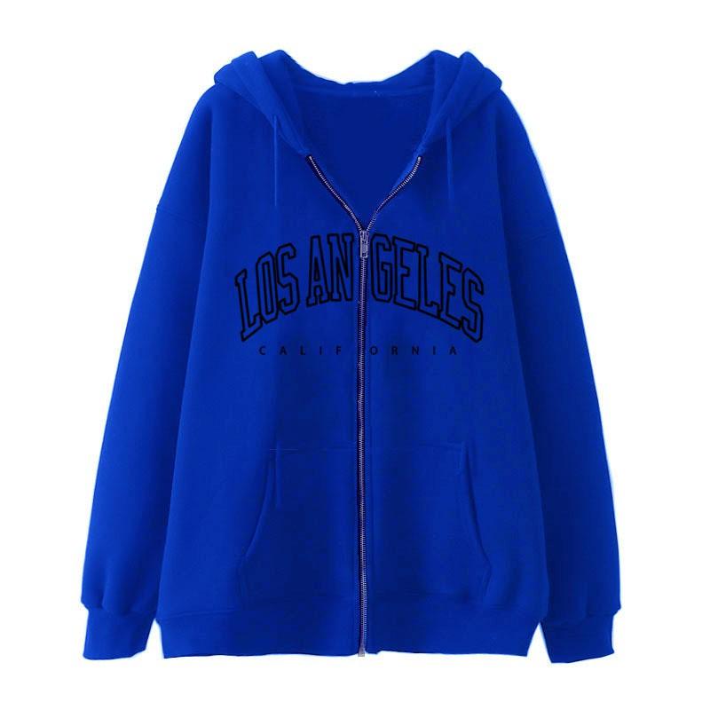 Zip-Up Hooded Sweatshirt Women Loose Fit Streetwear Geometric Print Cotton Long Sleeve Oversized Pullover