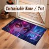 City Cyberpunk Theme Crystal Velvet Floor Rug Personalized Custom Name Text Warm Carpet Home Decoration