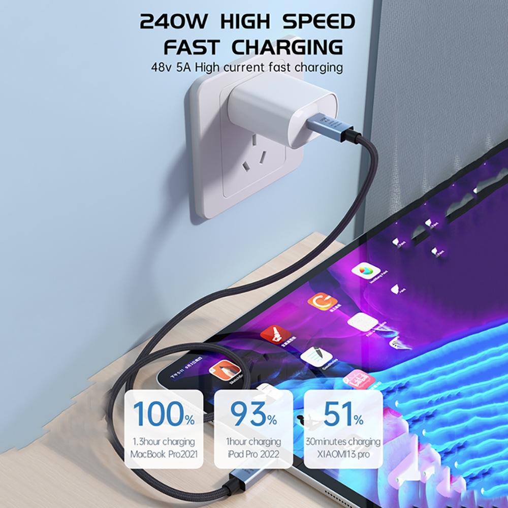 USB4 USB Type C кабель 240 Вт мобильный телефон провод для быстрой зарядки для Samsung Iphone 40 Гбит / с Thunderbolt 4 3 передача данных USB C для портативного мобильного диска