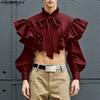 Men Bow Tie Stand Neck Long Sleeve Ruffled Irregular Layers Tops Shirts