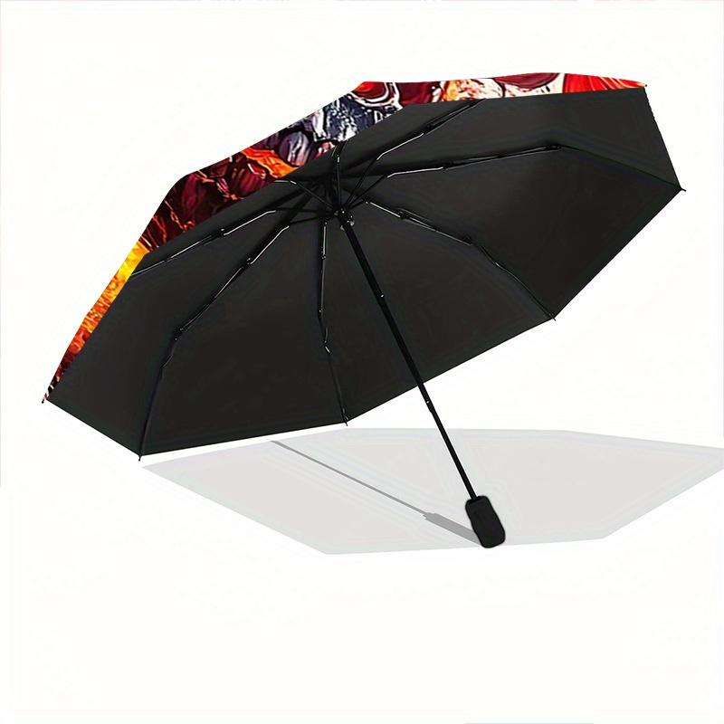 1pc A Fiery Pirate's Curse Fully Automatic Folding Portable Umbrella, 8 Iron Frames, Three-Fold Design, Suitable for All Seasons, Suitable for Ou