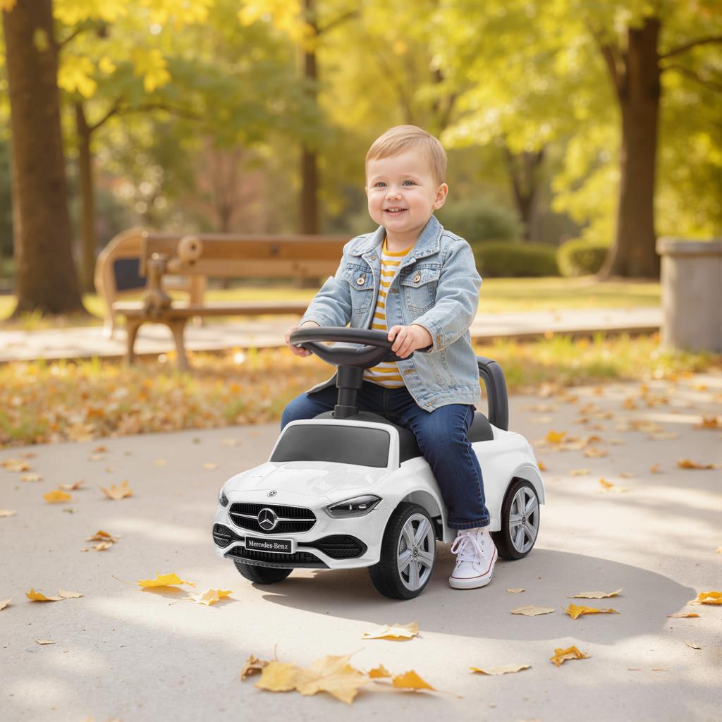 Official Mercedes-Benz Ride On Car, Foot to Floor Sliding Walker with Horn, Engine Sounds and Under-Seat Storage, White