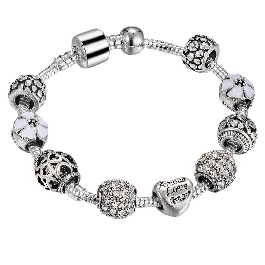 Белый круглый браслет из бусин с бусиной Pandora DIY с капельным маслом с большим отверстием