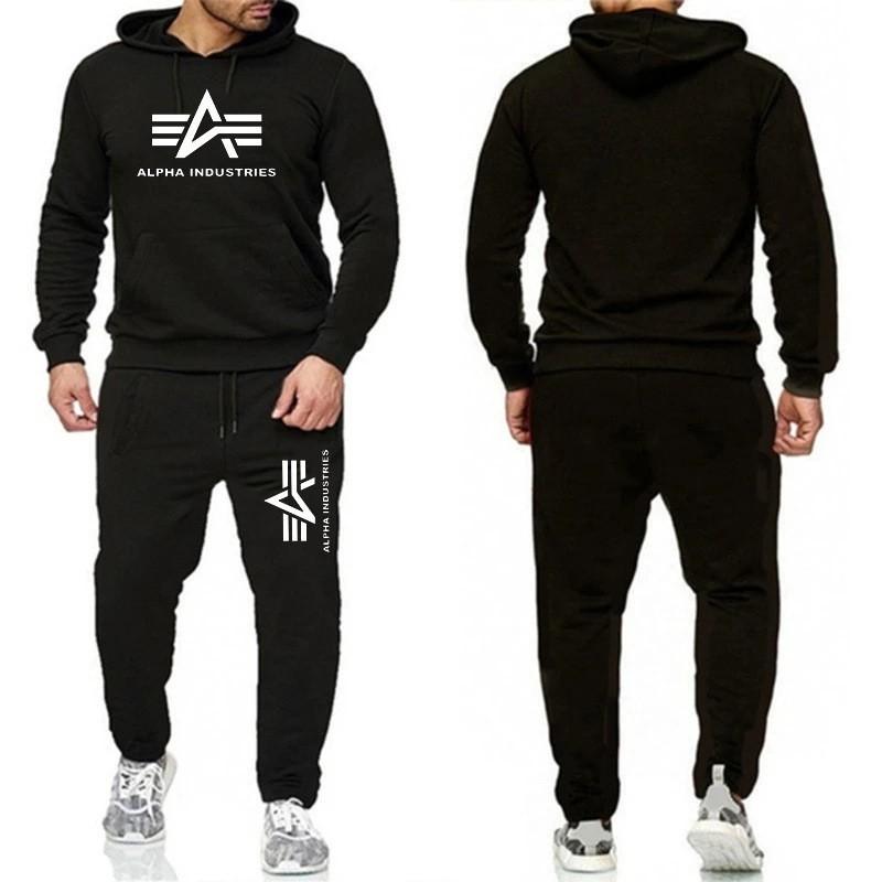 Mens Casual Hooded Tracksuit Set Long Sleeve Top Pants Winter