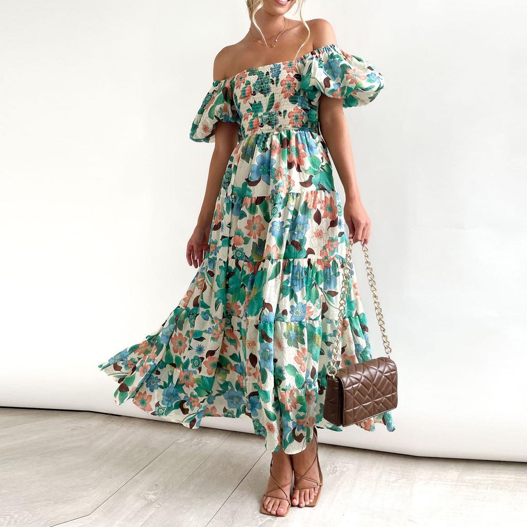 Ladies Summer Fashion High Waist Off Shoulder Dress