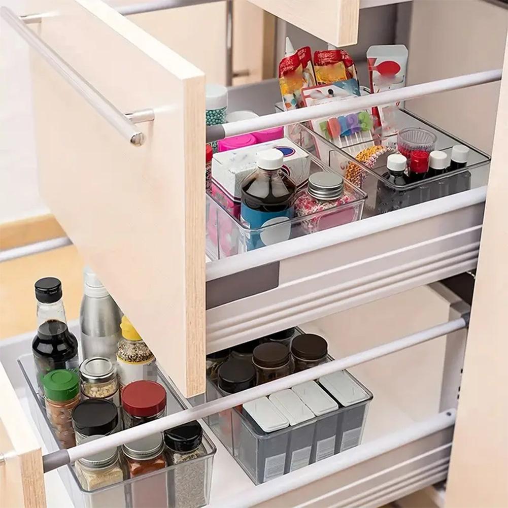Refrigerator Organizer Bin 4 Grids Clear Food Storage Box Fridge Organizer Bins with Vegetable Fruit Pantry Organization Kitchen Accessories KTY